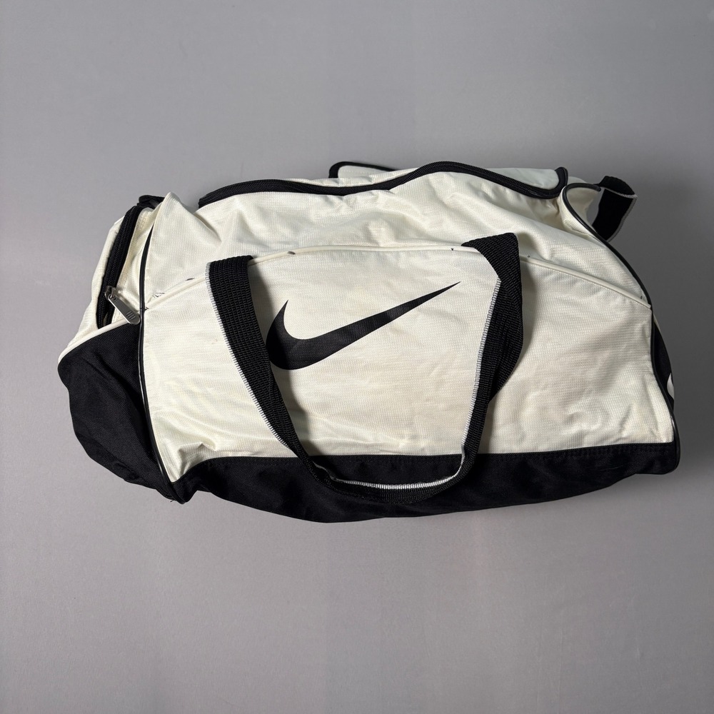 Nike Woven Duffel Bag White Black Gym Travel Training Swoosh Logo